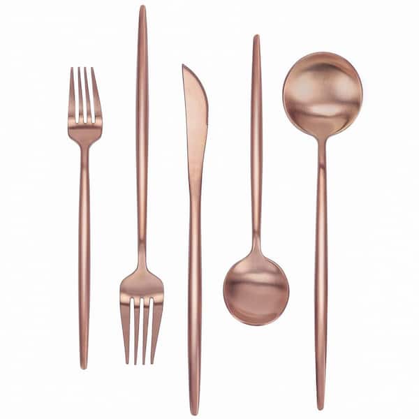 30-Piece Stainless Steel Flatware Serving Set-Matte RosegoldService for 6, Satin Finished Polished and Dishwasher Safe