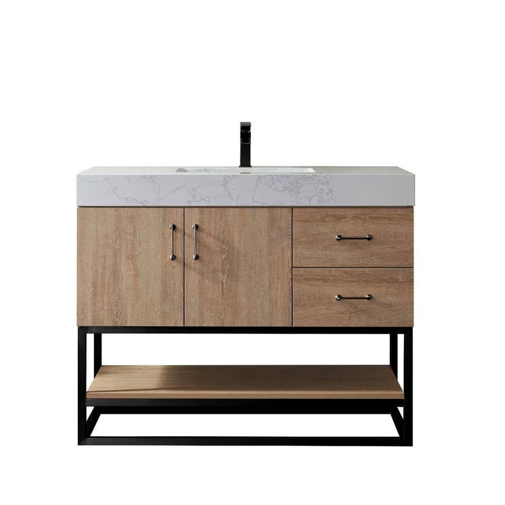 ROSWELL Alistair 42 in. W x 22 in. D x 33.9 in. H Bath Vanity in Oak with White Grain Stone Vanity Top with Basin 889042B-NO-GW-NM - The Home Depot