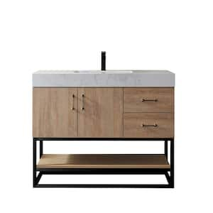 Alistair 42 in. W x 22 in. D x 33.9 in. H Bath Vanity in Oak with White Grain Stone Vanity Top with Basin