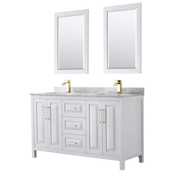 Wyndham Collection Daria 60-in White Bathroom Vanity Cabinet (Mirror Included)