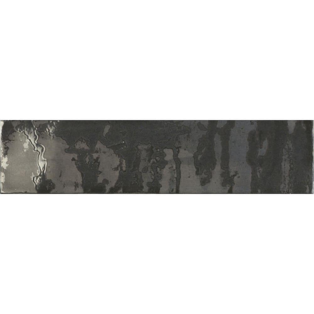 Homage Lincoln Gray/Black 3 in. x 12 in. Textured Look Porcelain Subway Wal