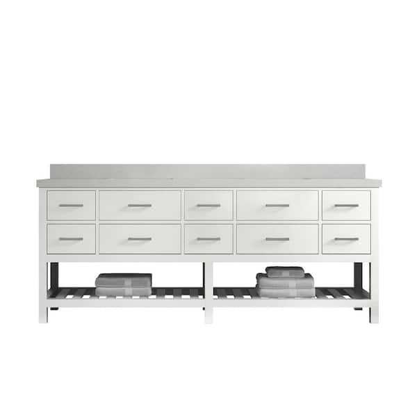 Willow Collections Parker 84 in. W x 22 in. D x 36 in. H Double Sink Bath Vanity in White with 2 in. Carrara Quartz Top