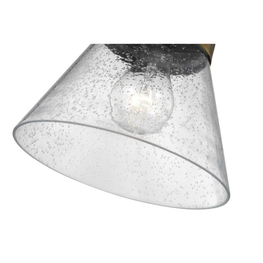 Vintage Brass Swing Arm Wall Sconce with Seeded Glass Shade