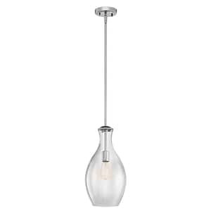 Everly 17.75 in. 1-Light Chrome Transitional Shaded Kitchen Pendant Hanging Light with Clear Glass