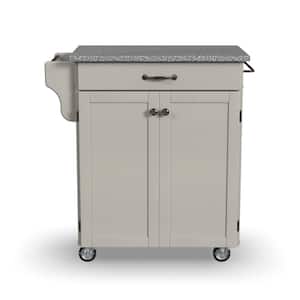 Cuisine Warm White Kitchen Cart with Salt and Pepper Gray Granite Top