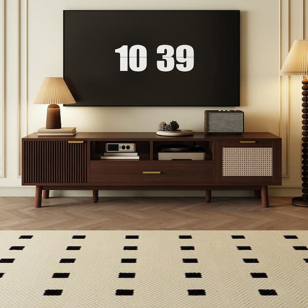 66.93 in. Dark Brown TV Stand Fits TVs up to 75 in. Entertainment Center with 2 Cabinets, 1 Drawers and 2 Open Shelves