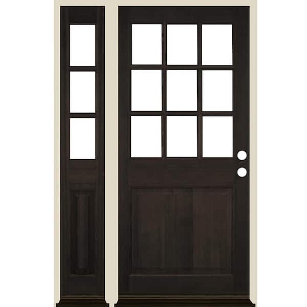 Krosswood Doors 50 in. x 80 in. Farmhouse 9-Lite Clear Glass Left-Hand Black Stain Hemlock Wood Prehung Front Door w/ LSL