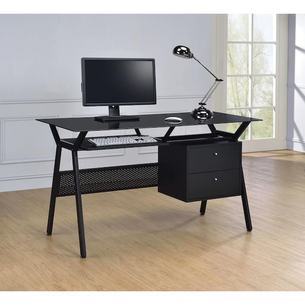 Milo 55 in. Mid Century Modern Black 2 Drawer Computer Desk with