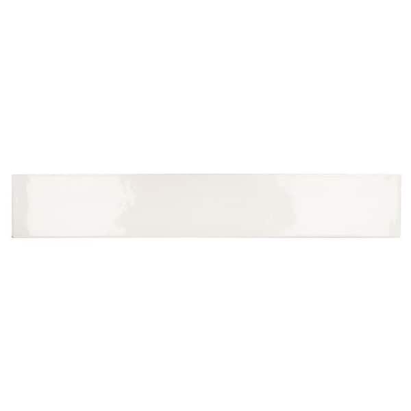 Fion Keissi White 2.5 in. x 16 in. Mediterranean-Inspired Subway Glossy Ceramic Wall Tile Sample