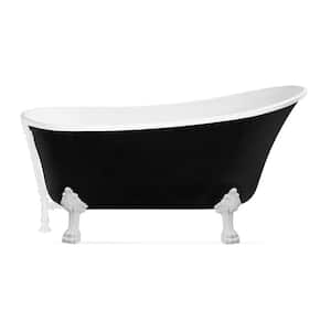 67 in. Acrylic Clawfoot Non-Whirlpool Bathtub in Glossy Black With Glossy White Clawfeet And Glossy White Drain