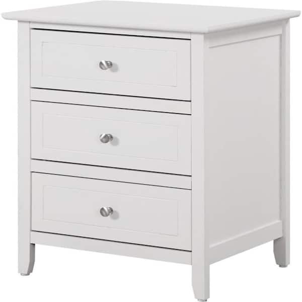 White Finish, 3 Drawers Nightstand