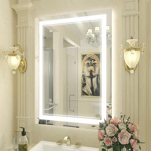 Apmir 20 in. W x 28 in. H Rectangular Frameless 192 LEDs/m Front Lighted Anti-Fog Tempered Glass Wall Bathroom Vanity Mirror