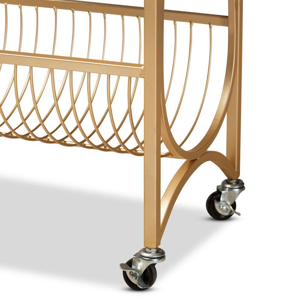 Gold Metal Wine Cart with Marble Top and Storage
