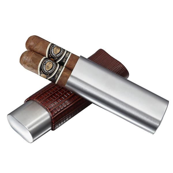 Visol Salerno Brown Leather 2 Finger Cigar Case