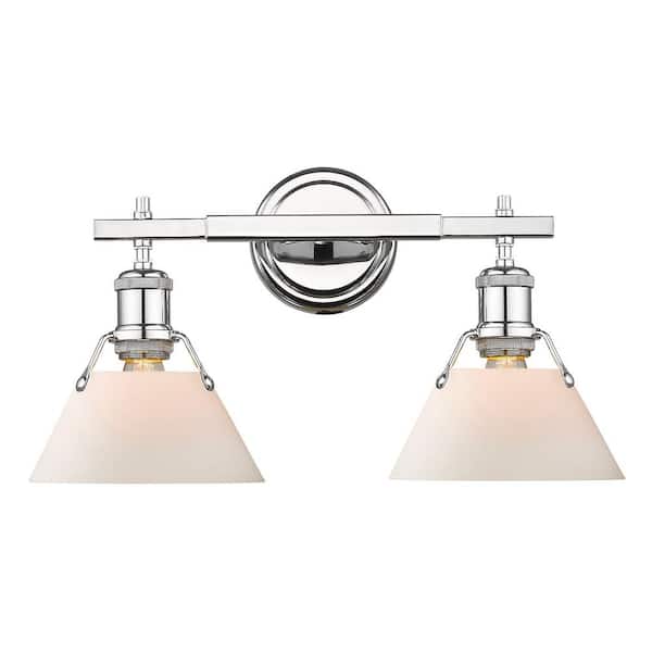 Golden Lighting Orwell 2-Light Chrome with Opal Glass Shade Bath Vanity Light