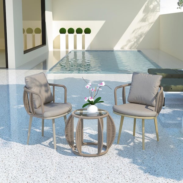 TWT Tan Sling Aluminum Outdoor Lounge Chairs With Champagne Back Cushion And Seat Cushion (2-Pack)