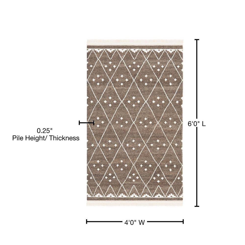 Ivory and Brown Hand-Woven Wool Kilim Rug 4' x 6'