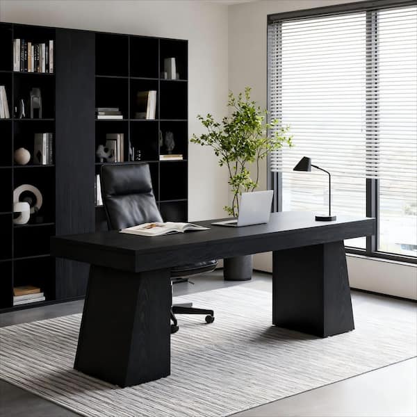 55.1 in. Black Rectangle Wood Executive Desk, Large Modern Farmhouse Computer Desk for Home Office, Office