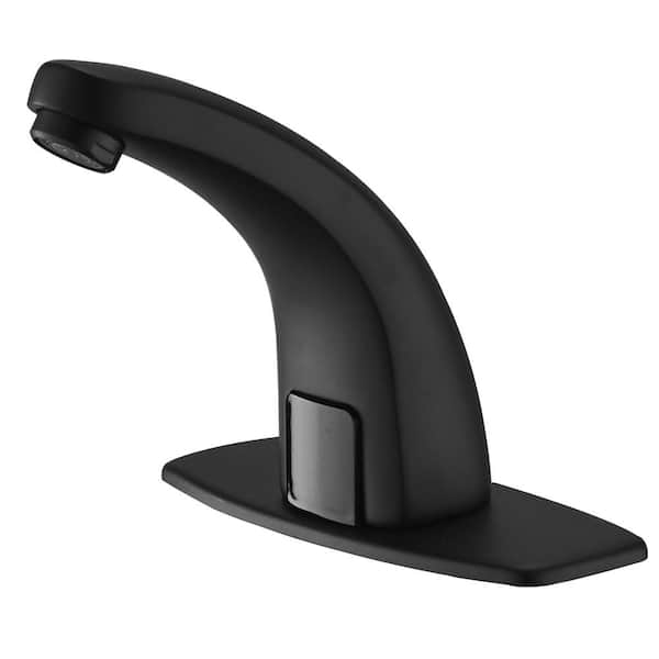 Unbranded Automatic Sensor Touchless Single Hole Bathroom Sink Faucet With Deck Plate in Matte Black