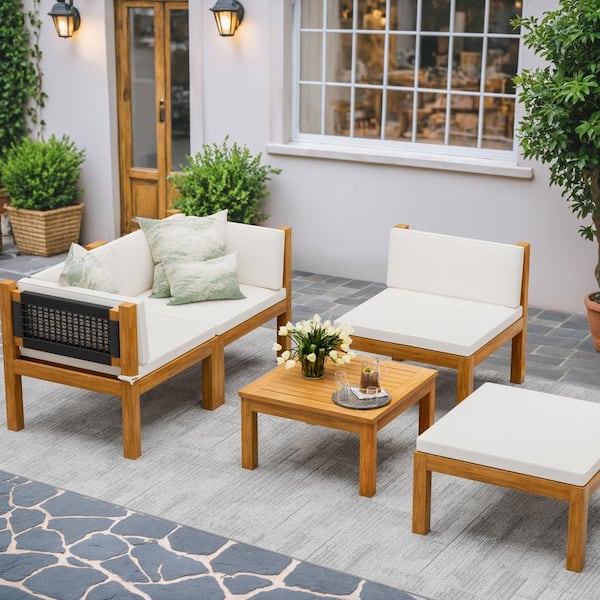 Tozey Hawaii Vibe 5-Piece Acacia Patio Conversation Set Rope Tozey Hawaii Vibe 5-Piece Acacia Patio Conversation Set Rope
