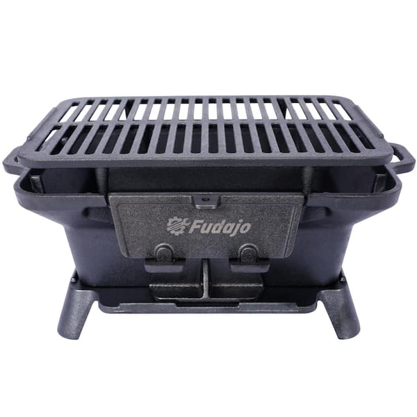 Oval Cast Iron Black Portable Tabletop Outdoor Charcoal Grill