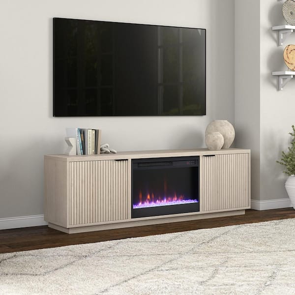 Meyer&Cross Mansfield 70 in. Alder White TV Stand Fits TV's up to 78 in. with Crystal Fireplace Insert