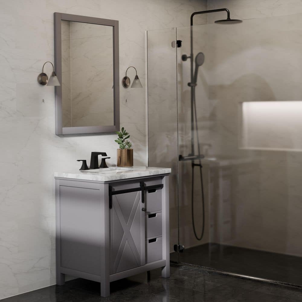 Marsyas 30 in W x 22 in D Dark Grey Bath Vanity, Carrara Marble Countertop and Faucet Set price history on PriceWatchPro