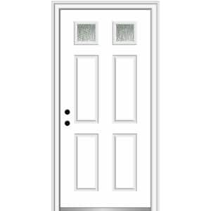 Rain Glass 32 in. x 80 in. Right-Hand Inswing Brilliant White Fiberglass Prehung Front Door on 6-9/16 in. Frame