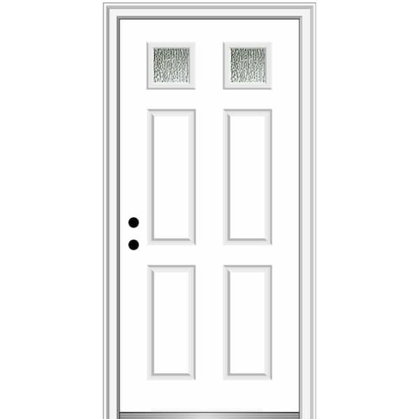 MMI Door Rain Glass 32 in. x 80 in. Right-Hand Inswing Brilliant White Fiberglass Prehung Front Door on 6-9/16 in. Frame