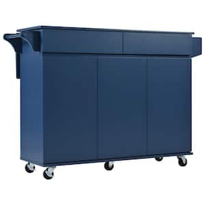 Blue Wood Top 53.2 in. Kitchen Island with Drop Leaf, 2-Drawers and Adjustable Shelves