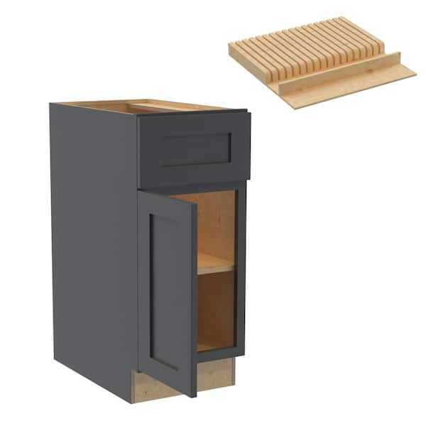 Home Decorators Collection Newport 18 in. W x 24 in. D x 34.5 in. H Assembled Plywood Base Kitchen Cabinet in Deep Onyx with Knife Block LH