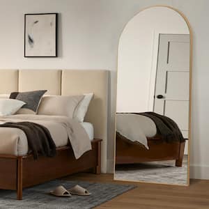 24 in. W x 70.8 in. H Large and Wide Classic Full Length Arch Wood Framed Gold Floor Mirror Wall Mirror