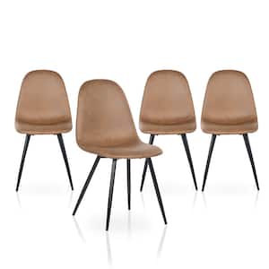 Adenmore Brown Faux Leather Upholstered Dining Chair with Black Metal Legs (Set of 4)