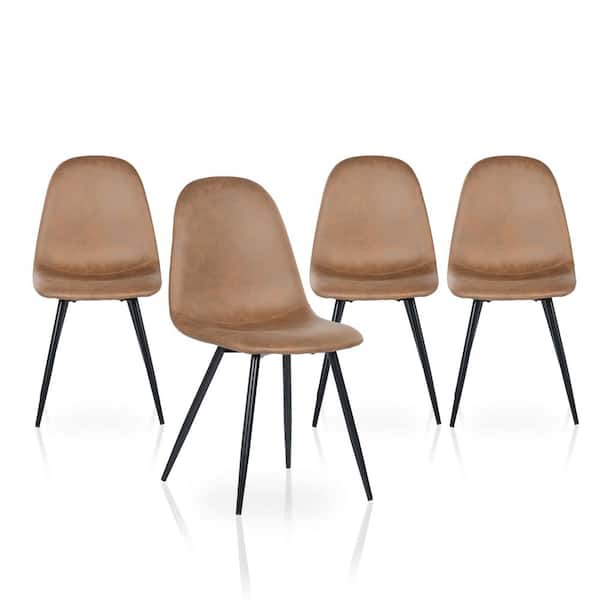 StyleWell Adenmore Brown Faux Leather Upholstered Dining Chair with Black Metal Legs (Set of 4)