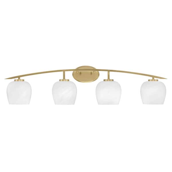 Unbranded Siena 40 in. 4-Light Vanity Light New Age Brass with White Marble Glass Shades