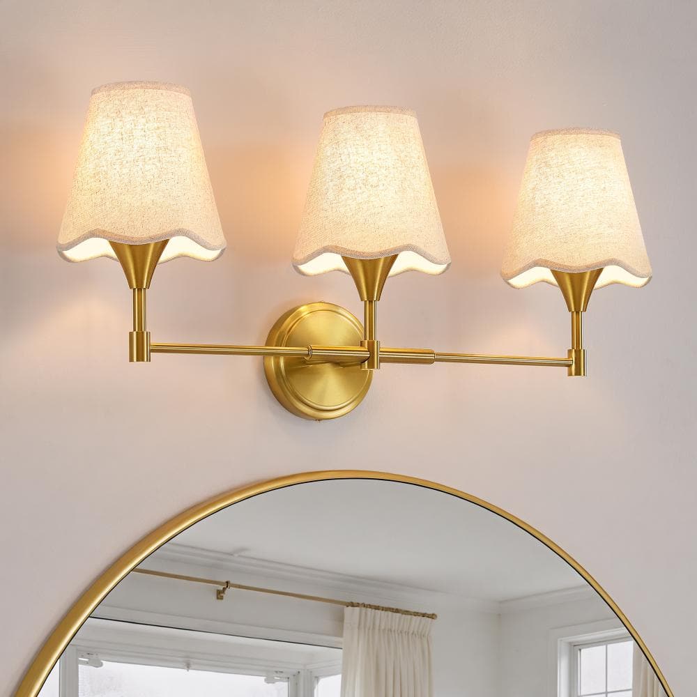 26 In. 3 Light Modern Gold Indoor Vanity Light with Fabric Shades and E26 Socket Base price history on PriceWatchPro