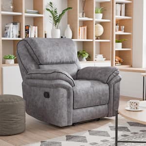 Edmund Gray Microsuede Manual Recliner Chair With Glide