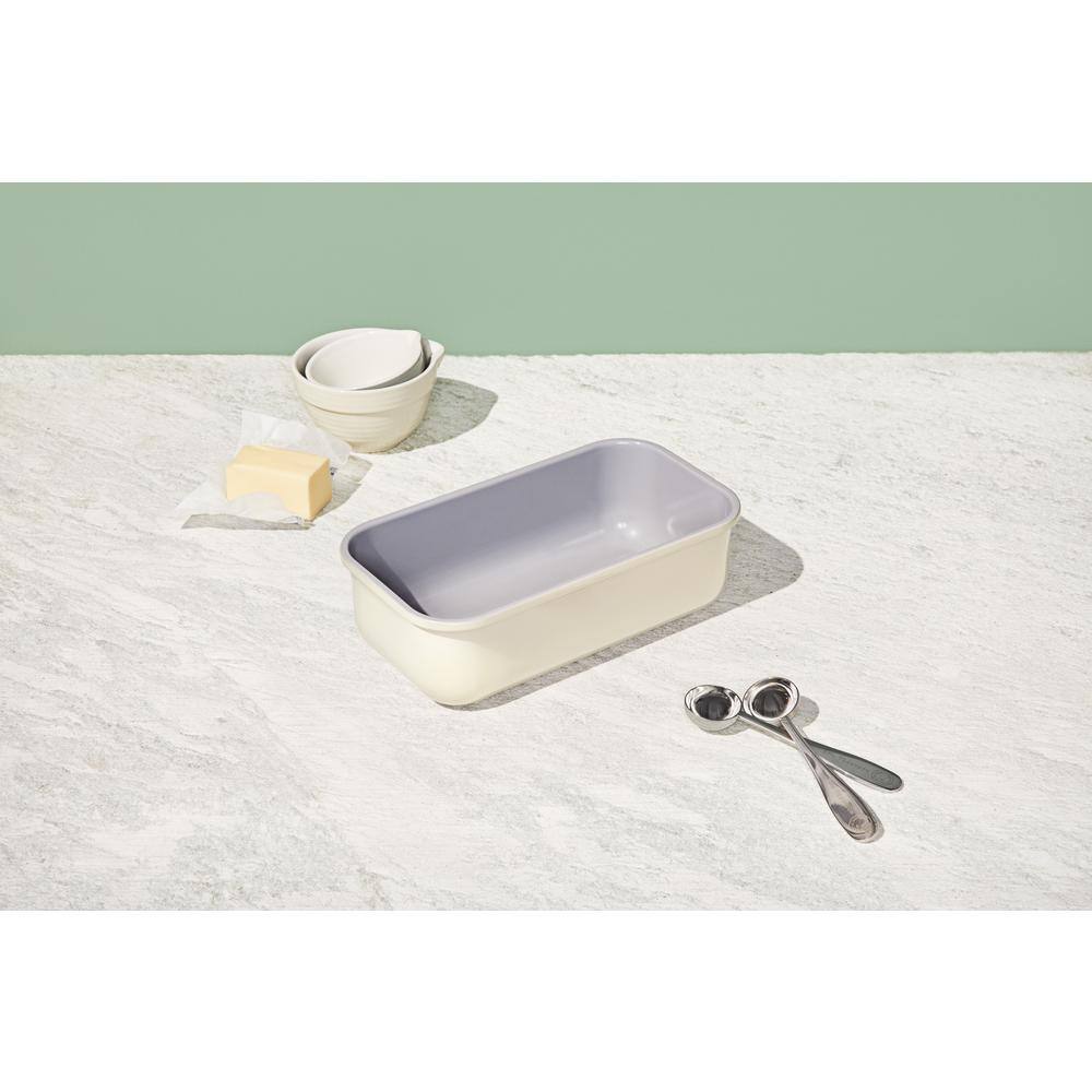 Cream Non-Stick Stoneware Loaf Pan with Gray Interior