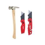 19 oz. Wood Milled Face Hickory Framing Hammer with FASTBACK Folding Utility Knife Set (3-Piece)
