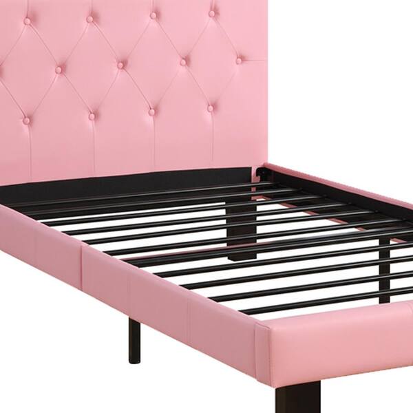 Benjara Pink Faux Leather Upholstered, Pink Leather Bed
