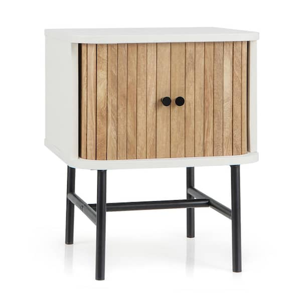 Costway White 0-Drawer 16 in. W Nightstand with Cabinet