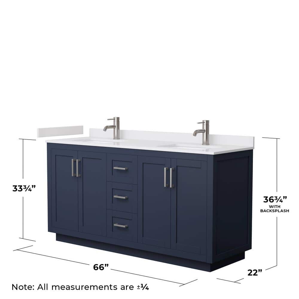 Miranda 66'' Dark Blue Double Vanity with White Marble Top