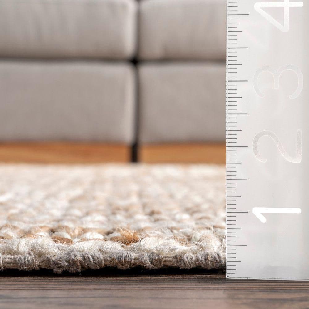 Ivory and Beige Braided Cotton Rectangular Area Rug, 5' x 8'
