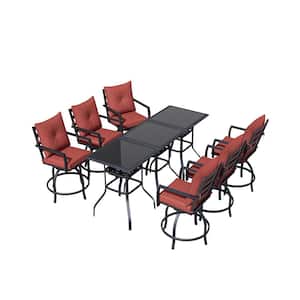 9-Piece Metal Outdoor Bistro Set with Red Cushions