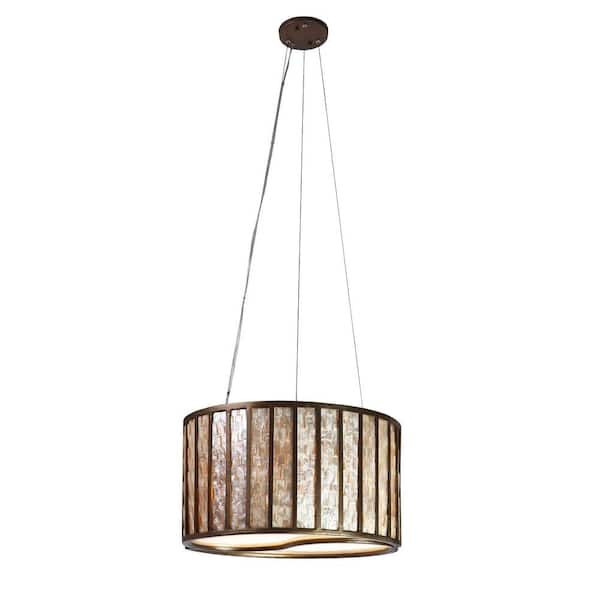 Varaluz Affinity 3-Light New Bronze Drum Pendant with Towers of Natural Capiz