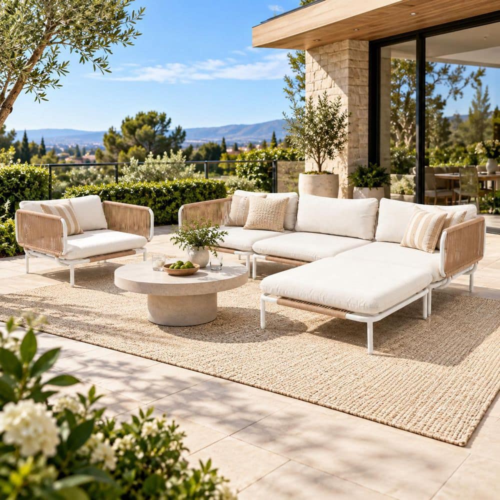 5-Piece Outdoor Sectional Sofa Set All-Weather Patio Conversation Sofa Set with Cushions and Removable armrests in Beige