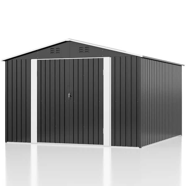 12 ft W x 10 ft D Black Metal Outdoor Storage Shed with Lockable Doors and Vents(120 sq. ft. )