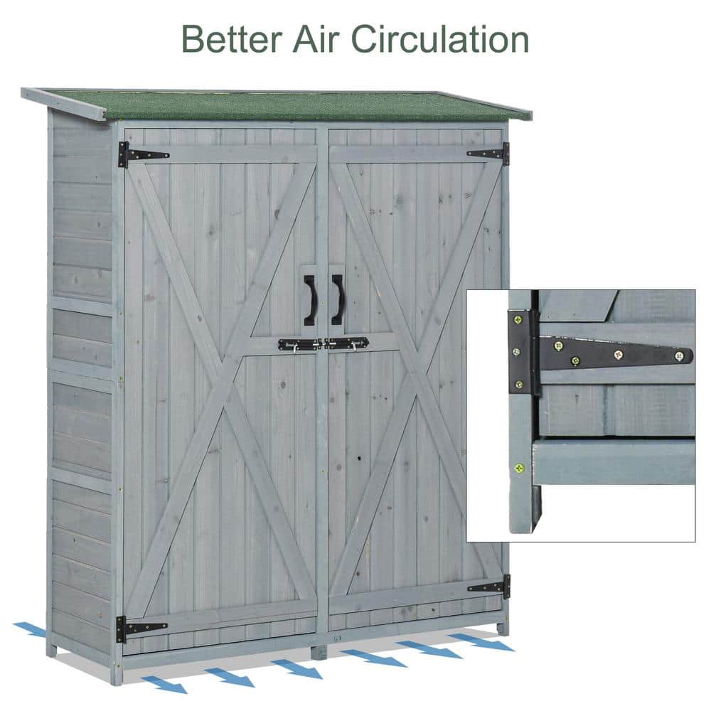 Gray Fir Wood Outdoor Storage Cabinet with Shelves