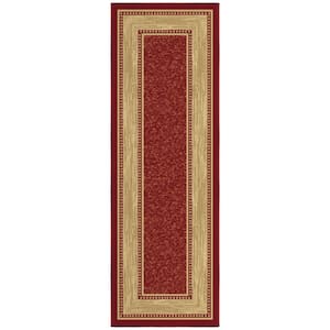 House Collection Non-Slip Rubberback Border Design 2x5 Indoor Runner Rug, 1 ft. 8 in. x 4 ft. 11 in., Red/Beige