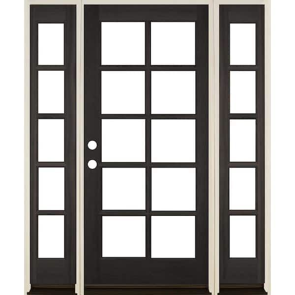 Krosswood Doors 64 in. x 80 in. French RH Full Lite Clear Glass Black Stain Hemlock Prehung Front Door with DSL